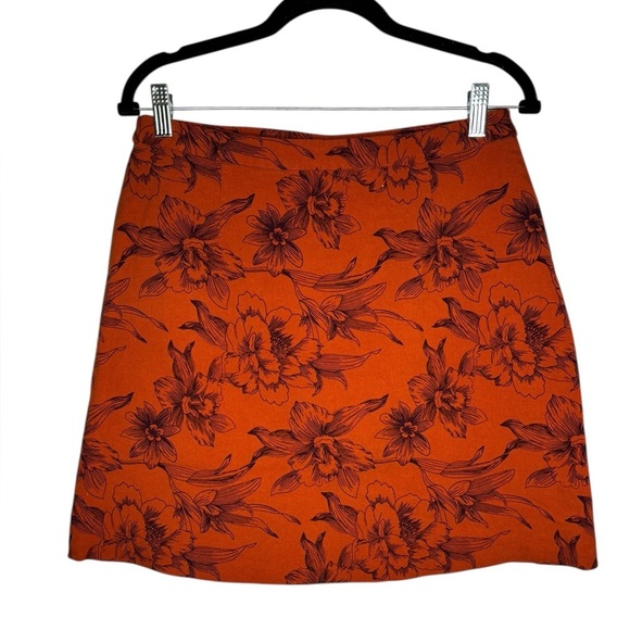 Margaret M Casual A Line Stretch Floral Skirt Size M Rust Orange - Picture 4 of 9